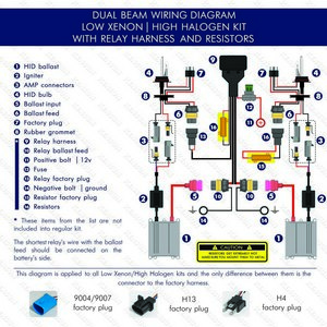 dual beam (Low Xenon/High Halogen) with relay harnest and resistors wiring diagram